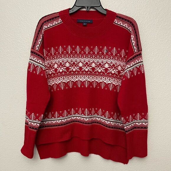 Tommy Hilfiger Sweaters - Tommy Hilfiger Red and White Patterned Sweater